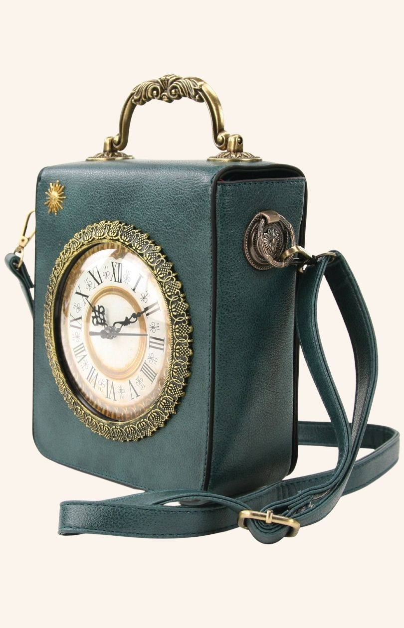 Vintage Clock Rectangle Shoulder Bag in Vinyl Material