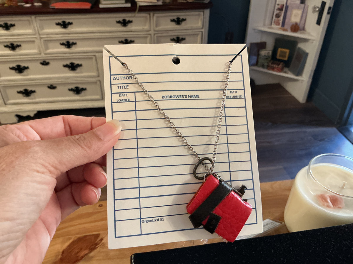 Leather book necklace